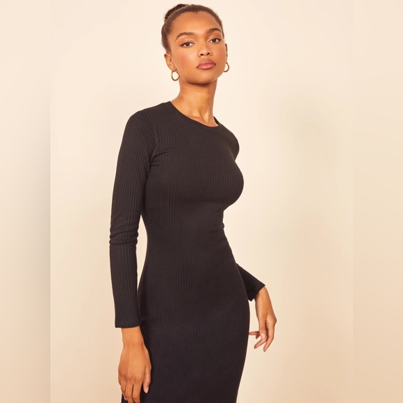 NWOT Reformation Wednesday Black Ribbed Knit Dress🖤🖤🖤 - Picture 4 of 13